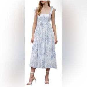 BLU PEPPER Fruit Blossom Tie Strap Tiered Midi Sundress In Blue